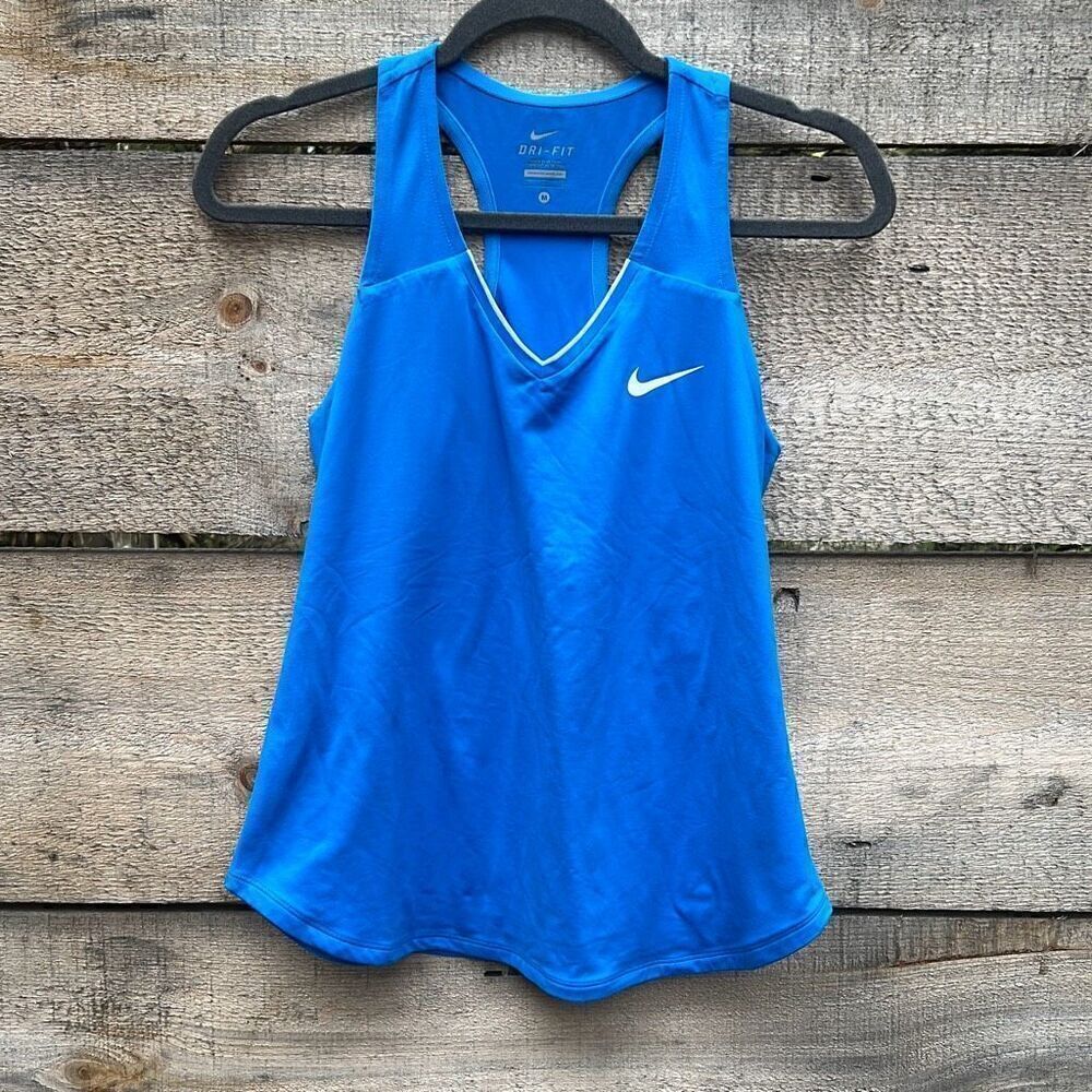 Nike Dri-Fit Women's Blue V-Neck Sleeveless Racerback Activewear Tank Top Medium